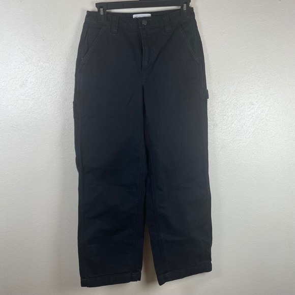 TNA Pants - TNA Black Cotton Carpenter Pants High Waisted Wide Leg Utility Workwear Size 2